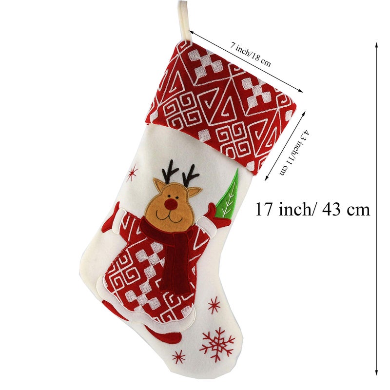 WEWILL Classic Christmas Stockings Set of 2 Elk, Snowman Xmas Character 17 inch Christmas Decorations Gift for Family Kids (Style 4) - Image 3